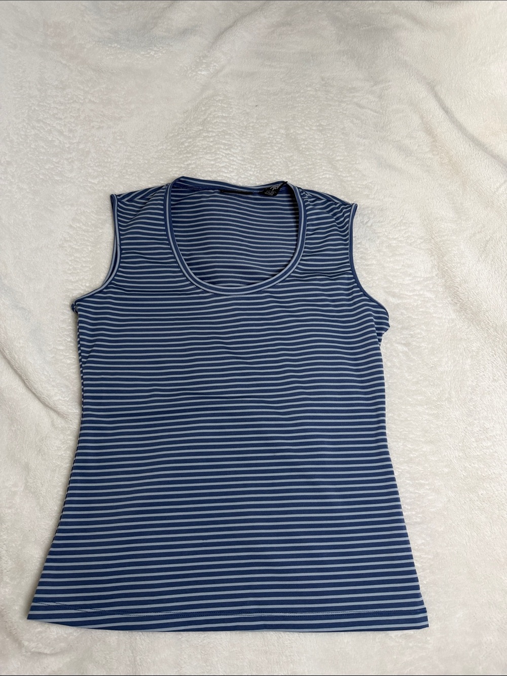 New York & Company Navy and White Striped Sleeveless Tank